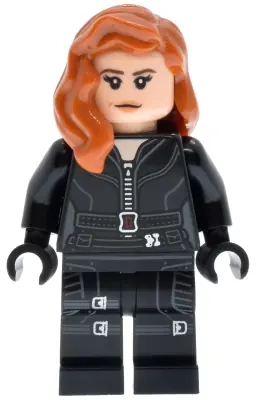 SH1012:  Black Widow - Black Jumpsuit, Dark Orange Mid-Length Hair, Printed Legs, Black Hands, Dark Brown Eyebrows
