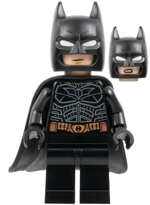 SH1021:  Batman - Black Suit with Copper Belt, Cowl with White Eyes, Flexible Rubber Cape