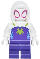 Minifigurka: SH1024:  Ghost-Spider (Gwen Stacy) - Dark Purple Medium Legs, White Basic Smooth Hood, Lime Spider Logo