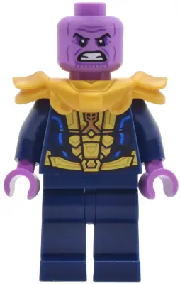 SH1044:  Thanos - Minifigure, Dark Blue and Gold Outfit, Dark Blue Arms, Medium Lavender Hands, Shoulder Armor
