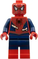 Minifigurka: SH1057:  Spider-Man - Dark Blue Arms and Legs, Red Boots, Silver Webbing, Light Nougat Costume Tears