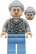 Minifigurka: SH1058:  Aunt May - Light Bluish Gray Cardigan Sweater, Bright Light Blue Legs