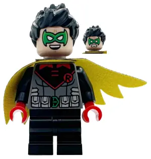SH1079:  Robin - Green Mask, Red Hands, Black Medium Legs, Scalloped Asymmetrical Cape Black and Yellow Sides
