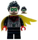 Minifigurka: SH1079:  Robin - Green Mask, Red Hands, Black Medium Legs, Scalloped Asymmetrical Cape Black and Yellow Sides
