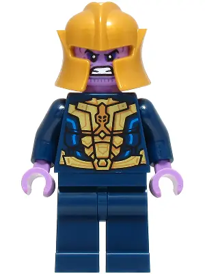 SH1094:  Thanos - Minifigure, Dark Blue and Gold Outfit, Dark Blue Arms, Medium Lavender Hands, Helmet