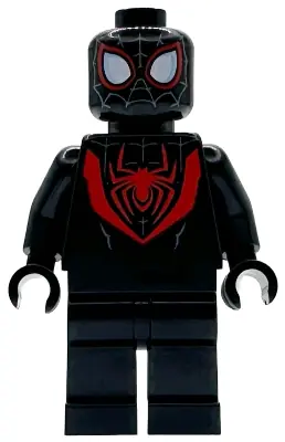 SH1099:  Spider-Man (Miles Morales) - Dark Bluish Gray Webbing on Head, Black Hands