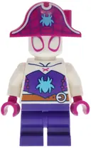 Minifigurka: SH1109:  Ghost-Spider (Gwen Stacy) - Dark Purple Medium Legs, Magenta Pirate Hat, Medium Azure Spider Logo, Dark Orange Belt