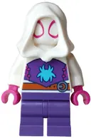 Minifigurka: SH1117:  Ghost-Spider (Gwen Stacy) - Dark Purple Medium Legs, White Hood, Medium Azure Spider Logo, Dark Orange Belt