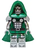 Minifigurka: SH1158:  Dr. Doom - Dark Green Hood and Cape, Flat Silver Printed Arms and Legs