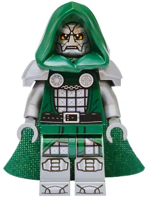 SH1163:  Dr. Doom - Dark Green Hood and Cape, Flat Silver Plain Arms and Printed Legs