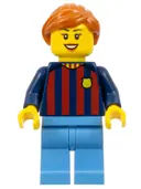 Minifigurka: SOC146:  Soccer Fan - FC Barcelona, Female, Medium Blue Legs