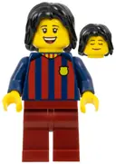 Minifigurka: SOC147:  Soccer Fan - FC Barcelona, Female, Dark Red Legs