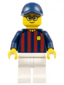 Minifigurka: SOC148:  Soccer Fan - FC Barcelona, Male, White Legs