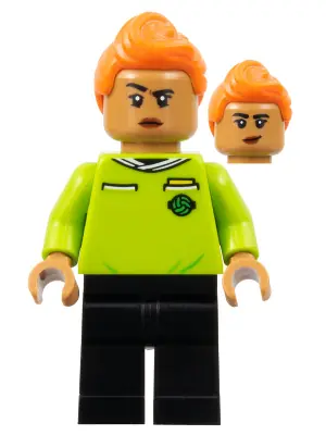 SOC159:  Soccer Referee - Orange Hair, Lime Jersey, Black Legs