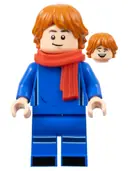 Minifigurka: SOC160:  Soccer Spectator - Blue Soccer Uniform, Red Scarf, Dark Orange Hair