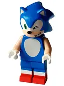 Minifigurka: SON001:  Sonic the Hedgehog - Light Nougat Face and Arms, Winking, Open Mouth Smile to Left