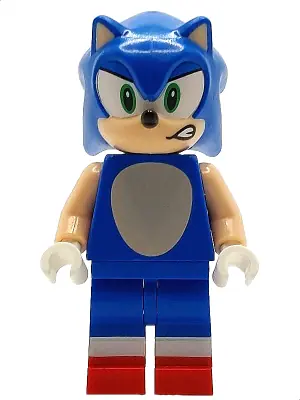 SON027:  Sonic the Hedgehog - Light Nougat Face and Arms, Open Mouth Smirk to Left
