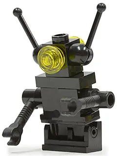 SP075NEW:  Classic Space Droid - Hinge Base, Black with Trans-Yellow Eyes (Bar through Torso)