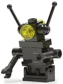 Minifigurka: SP075NEW:  Classic Space Droid - Hinge Base, Black with Trans-Yellow Eyes (Bar through Torso)