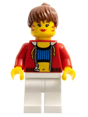 STU010B:  Female with Crop Top and Navel Pattern - LEGO Logo on Back, Reddish Brown Hair