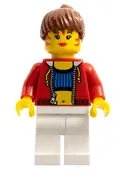 Minifigurka: STU010B:  Female with Crop Top and Navel Pattern - LEGO Logo on Back, Reddish Brown Hair