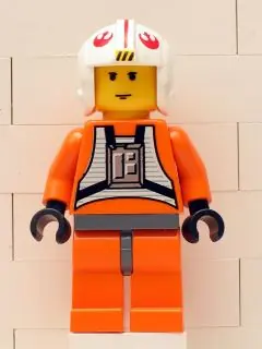 SW0019A:  Luke Skywalker - Pilot Suit, Simple Torso and Helmet, Dark Bluish Gray Hips, Yellow Head