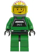 Minifigurka: SW0031:  Rebel Pilot A-wing - Yellow Head, Trans-Yellow Visor, Green Jumpsuit