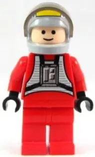 SW0032A:  Rebel Pilot B-wing - Light Nougat Head, Light Bluish Gray Helmet, Trans-Brown Visor, Red Flight Suit