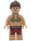 Minifigurka: SW0085:  Princess Leia - Jabba Slave Outfit, Reddish Brown Ponytail, Neck Bracket