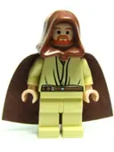 Minifigurka: SW0172:  Qui-Gon Jinn - Light Nougat Head, Brown Hood and Cape