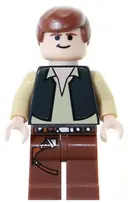 Minifigurka: SW0179:  Han Solo - Black Vest over Tan Shirt, Reddish Brown Legs with Belts, Black Eyes