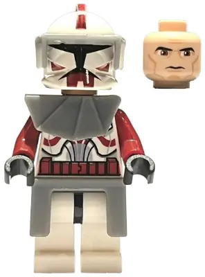 SW0202A:  Clone Trooper Commander Fox, Coruscant Guard (Phase 1) - Dark Bluish Gray Visor, Pauldron, and Kama, Large Eyes, with Solid Light Bluish Gray Semicircle above Belt