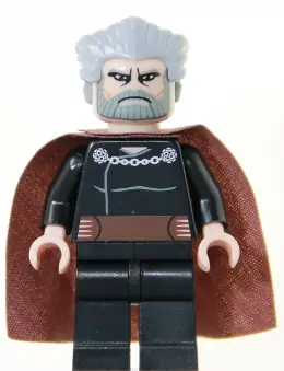 SW0224:  Count Dooku - Light Bluish Gray Swept Back Hair, Reddish Brown Cape, Large Eyes
