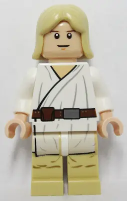 SW0273:  Luke Skywalker - Tatooine, Light Nougat, Long Hair, White Tunic, Tan Legs, White Glints