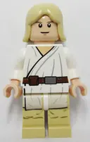 Minifigurka: SW0273:  Luke Skywalker - Tatooine, Light Nougat, Long Hair, White Tunic, Tan Legs, White Glints