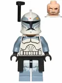 Minifigurka: SW0330:  Clone Trooper Commander Wolffe, 104th Battalion 'Wolfpack' (Phase 1) - Black Rangefinder and Kama, Sand Blue Markings, Large Eyes