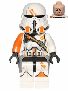 SW0523:  Clone Airborne Trooper, 212th Attack Battalion (Phase 2) - Orange Arm, Dirt Stains, Light Bluish Gray Cloth Kama, Scowl