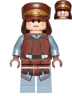 SW0638:  Naboo Security Officer - Reddish Brown and Sand Blue Uniform, Light Nougat Head, Hat with Neck Protector