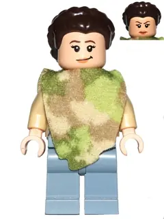 SW0643:  Princess Leia - Endor Outfit, Dark Tan Jacket, Camouflage Cape, Sand Blue Legs