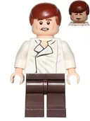 Minifigurka: SW0714:  Han Solo - White Shirt with Wrinkles on Front, Dark Brown Legs, Smooth Hair