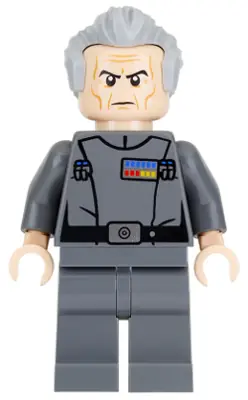 SW0770:  Grand Moff Wilhuff Tarkin - Dark Bluish Gray Uniform, Swept Back Hair, Black Eyebrows