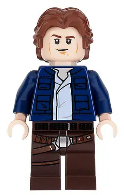 SW0879:  Han Solo, Dark Brown Legs with Holster Pattern, Dark Blue Jacket, Wavy Hair