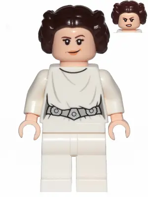 SW0994:  Princess Leia - White Dress, Detailed Belt with 3 Emblems, White Legs, Lopsided Grin / Angry Open Mouth Scowl