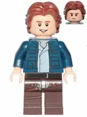 Minifigurka: SW1021:  Han Solo, Dark Brown Legs with Holster Pattern, Dark Blue Jacket, Wavy Hair, Smile / Frown