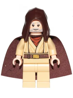 SW1046:  Obi-Wan Kenobi - Old, Dark Brown Hood and Starched Fabric Cape