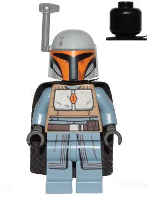SW1077:  Mandalorian Tribe Warrior (Amot Tenau) - Female, Black Cape, Light Bluish Gray Helmet with Antenna / Rangefinder