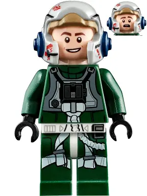 SW1092:  Rebel Pilot A-wing (Open Helmet, Dark Green Jumpsuit, Smile / Scared) (Arvel Crynyd)