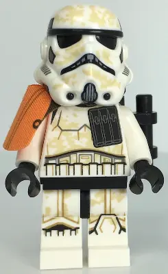 SW1132:  Sandtrooper Squad Leader (Captain) - Dual Molded Helmet, Orange Pauldron, Ammo Pouch, Dirt Stains, Survival Backpack, Frown