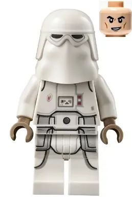 SW1181:  Snowtrooper, Printed Legs, Dark Tan Hands, Cheek Lines, Lopsided Grin