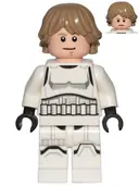 Minifigurka: SW1203:  Luke Skywalker - Stormtrooper Outfit, Printed Legs, Dark Tan Hair, Smile / Stern